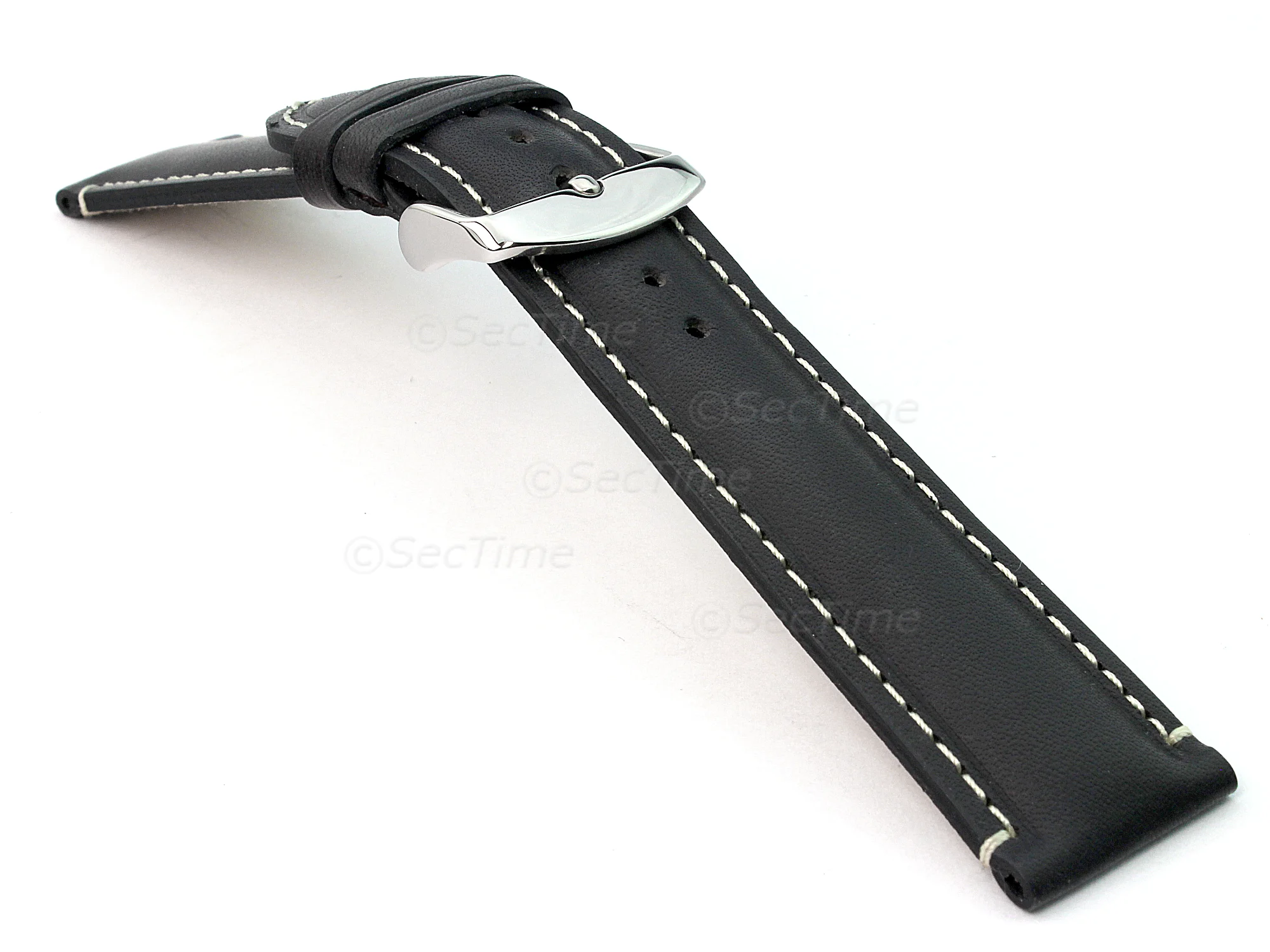(image for) Genuine Leather Watch Strap Band Tourist Black (semi-matte) 18mm (2)