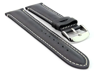 (image for) Genuine Leather Watch Strap Band Tourist Black (semi-matte) 24mm