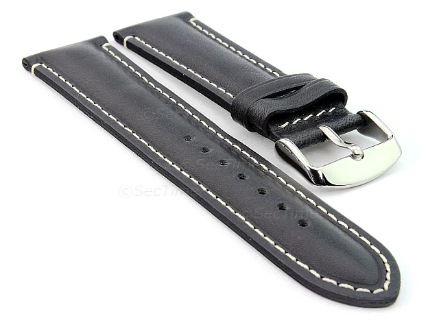 (image for) Genuine Leather Watch Strap Band Tourist Black (semi-matte) 18mm
