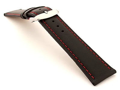 (image for) Leather Watch Strap Twister Black / Red 21mm (1)