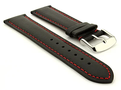 (image for) Leather Watch Strap Twister Black / Red 21mm