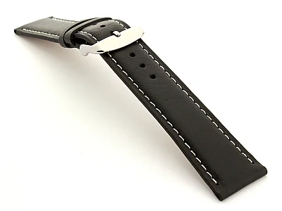 (image for) Leather Watch Strap Twister Black / White 19mm (1)