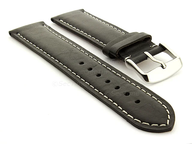 (image for) Leather Watch Strap Twister Black / White 19mm