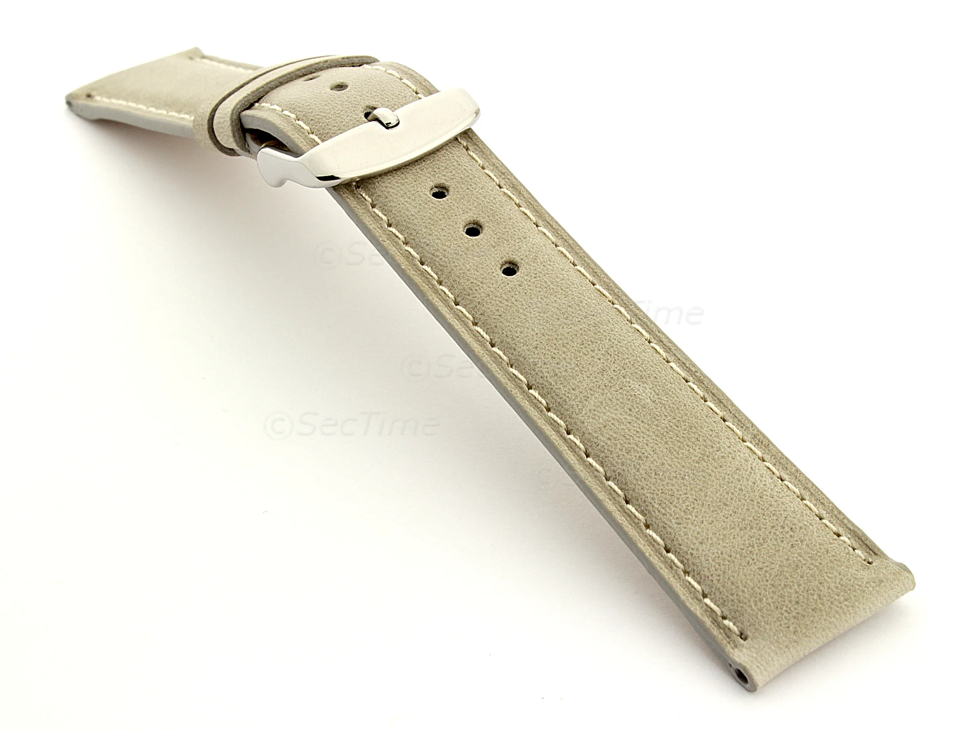 (image for) Leather Watch Strap Twister Grey / White 22mm (1)