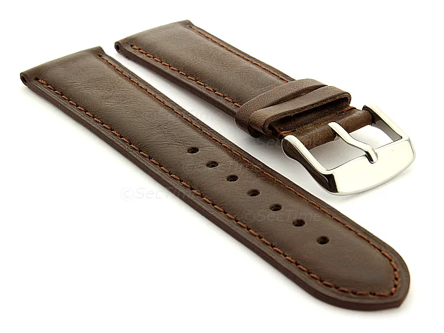 (image for) Extra Long Genuine Leather Watch Strap Twister Dark Brown / Brown 22mm
