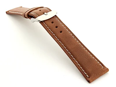 (image for) Extra Long Genuine Leather Watch Strap Twister Brown / White 24mm (1)