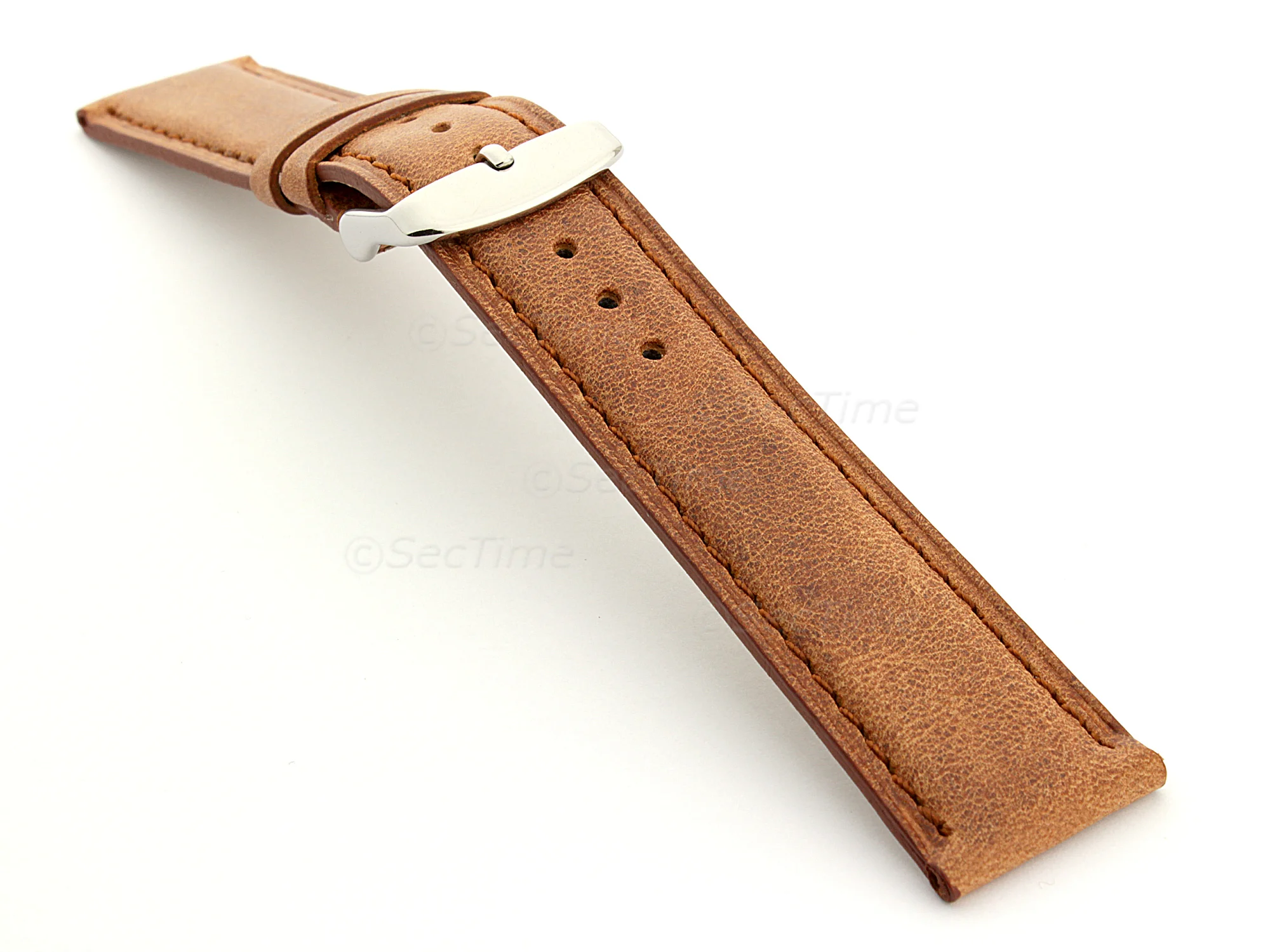 (image for) Extra Long Genuine Leather Watch Strap Twister Brown / Brown 20mm (1)