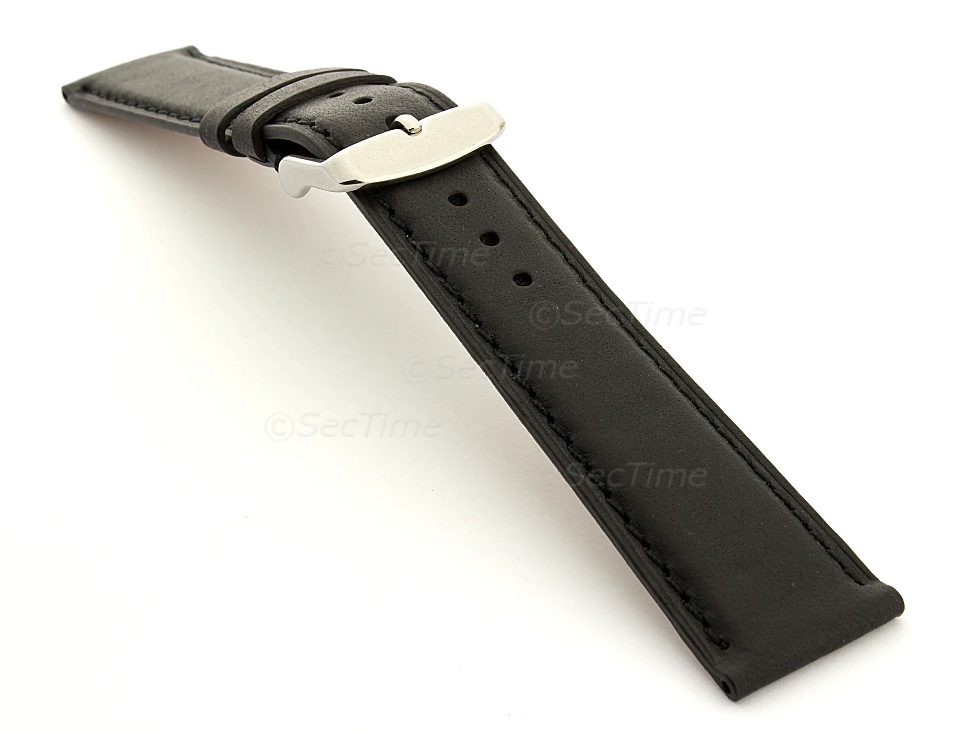 (image for) Extra Long Genuine Leather Watch Strap Twister Black / Black 24mm (1)