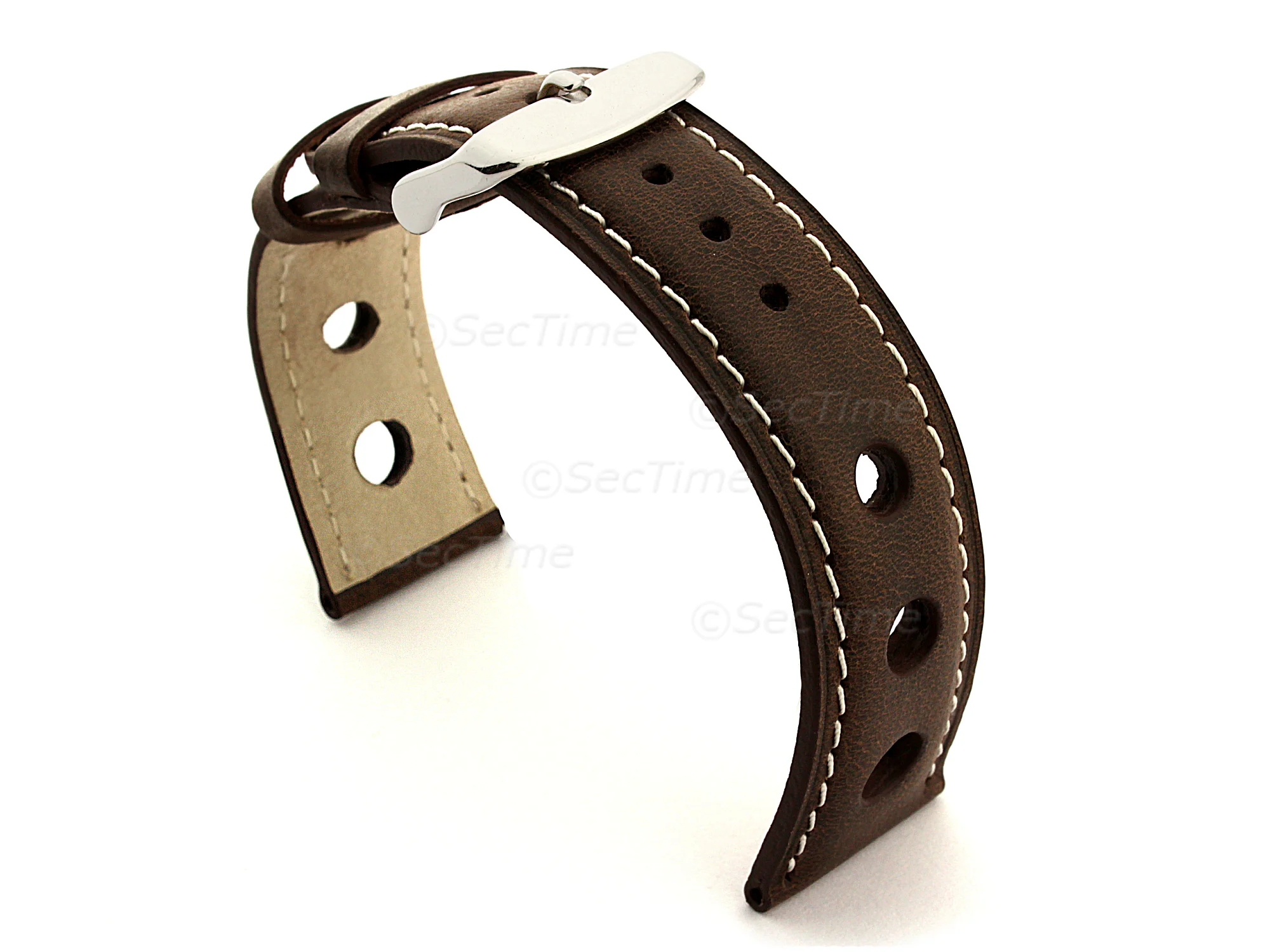 (image for) Rally Style Leather Watch Strap Twister Dark Brown / White 20mm