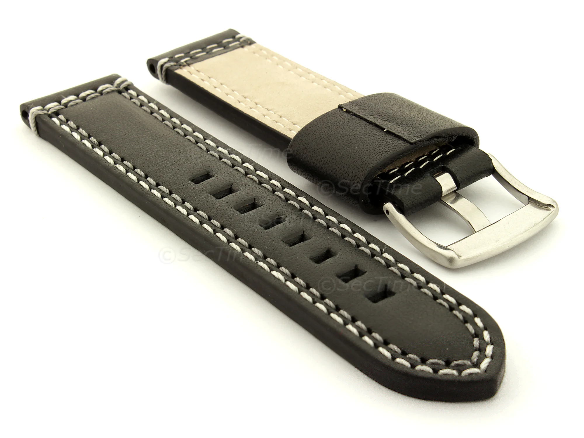 (image for) Genuine Leather Watch Strap Valentin Black 22mm (1)