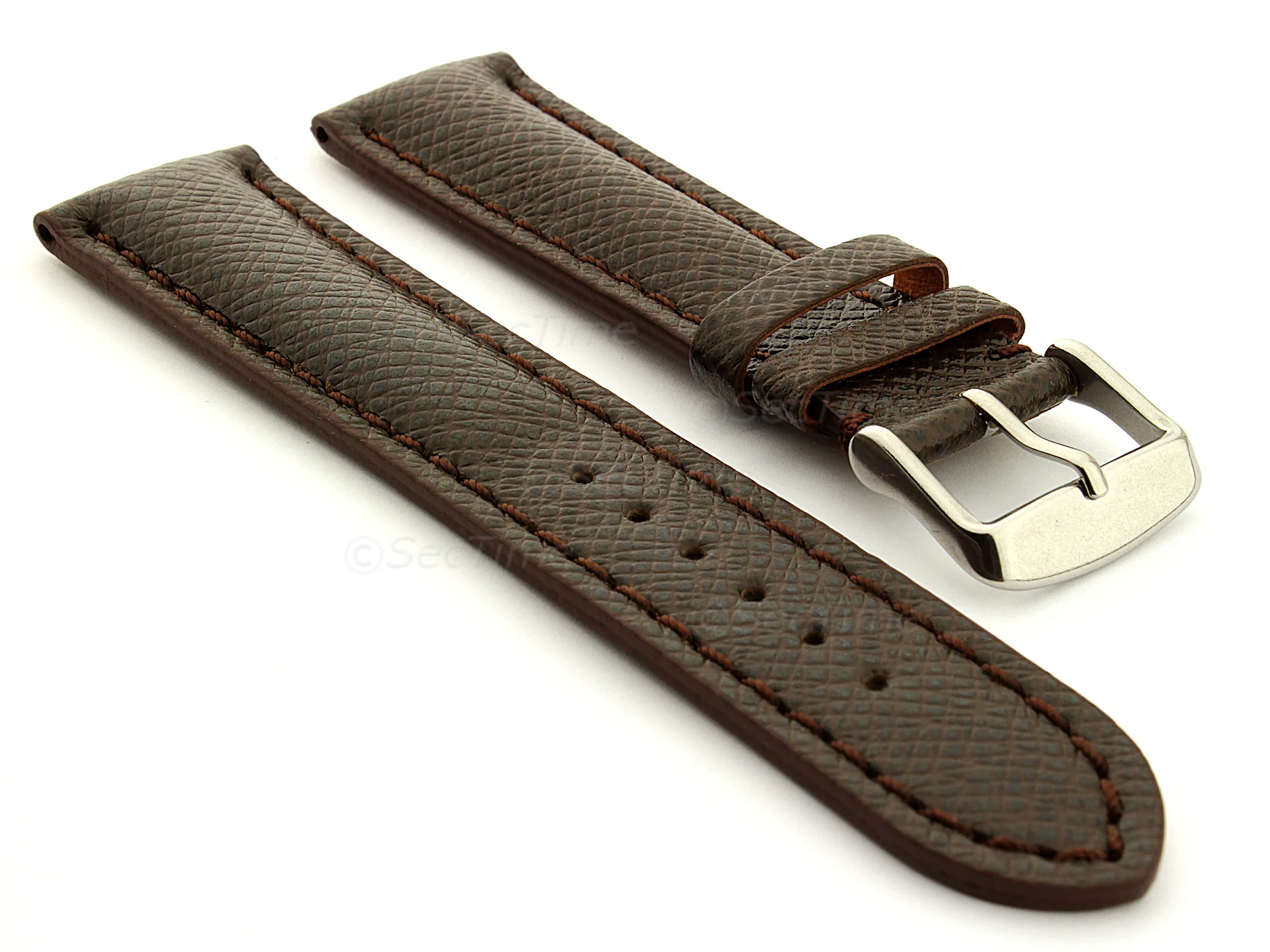 (image for) Cross Taiga Pattern Leather Watch Strap Vega Dark Brown / Brown 18mm (1)