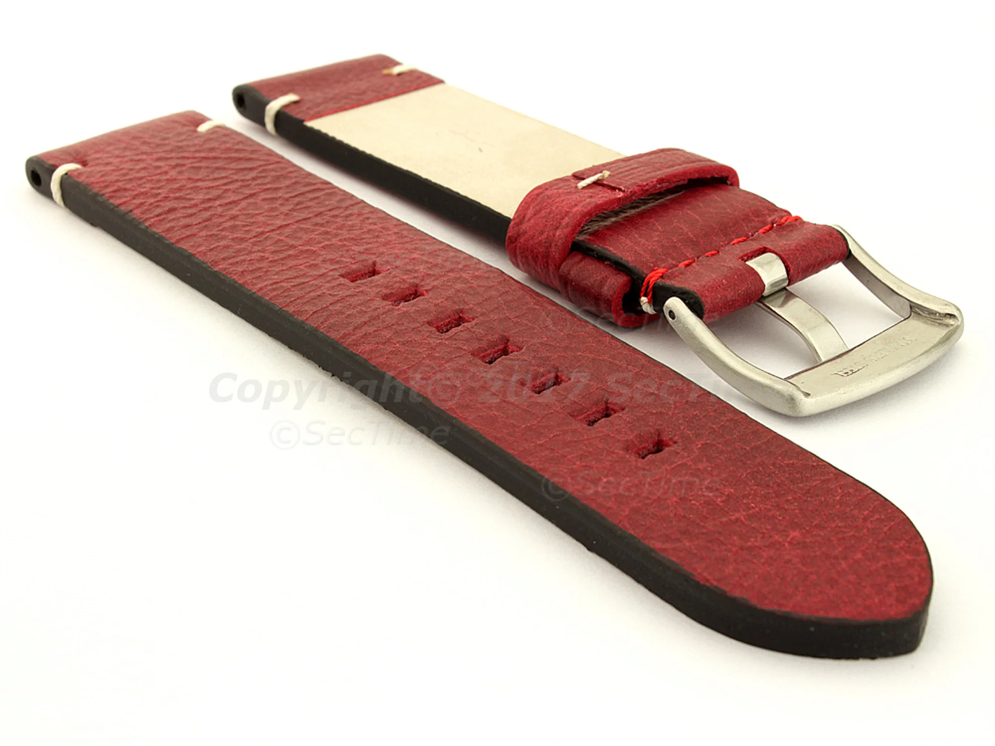 (image for) Genuine Leather Watch Strap Vintage Paris Red 20mm (1)