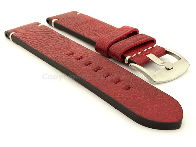 Genuine Leather Watch Strap Vintage Paris Red 22mm (image for) Genuine Leather Watch Strap Vintage Paris Red 22mm