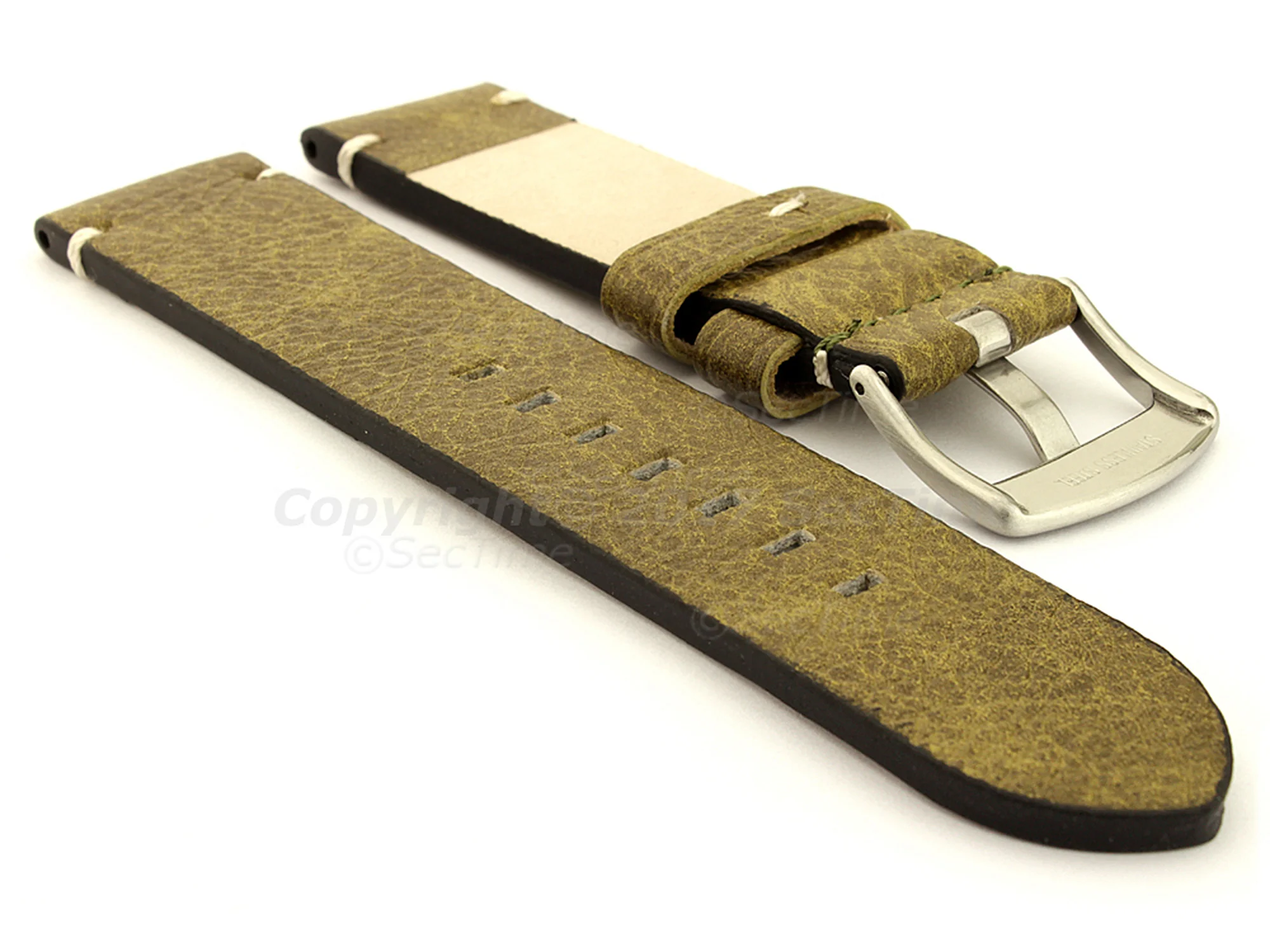 (image for) Genuine Leather Watch Strap Vintage Paris Green 22mm (1)