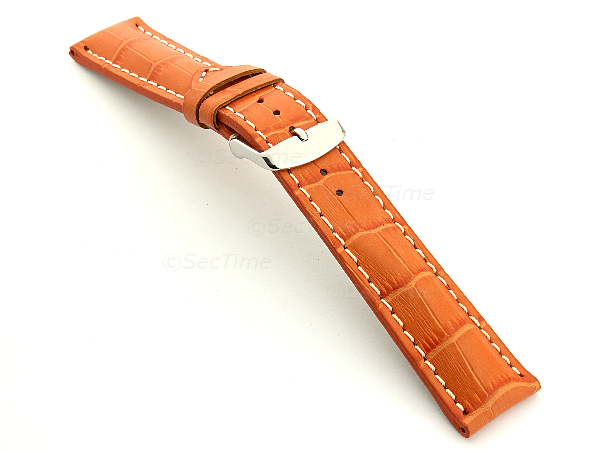 (image for) Leather Watch Strap VIP - Alligator Grain Orange 18mm (1)