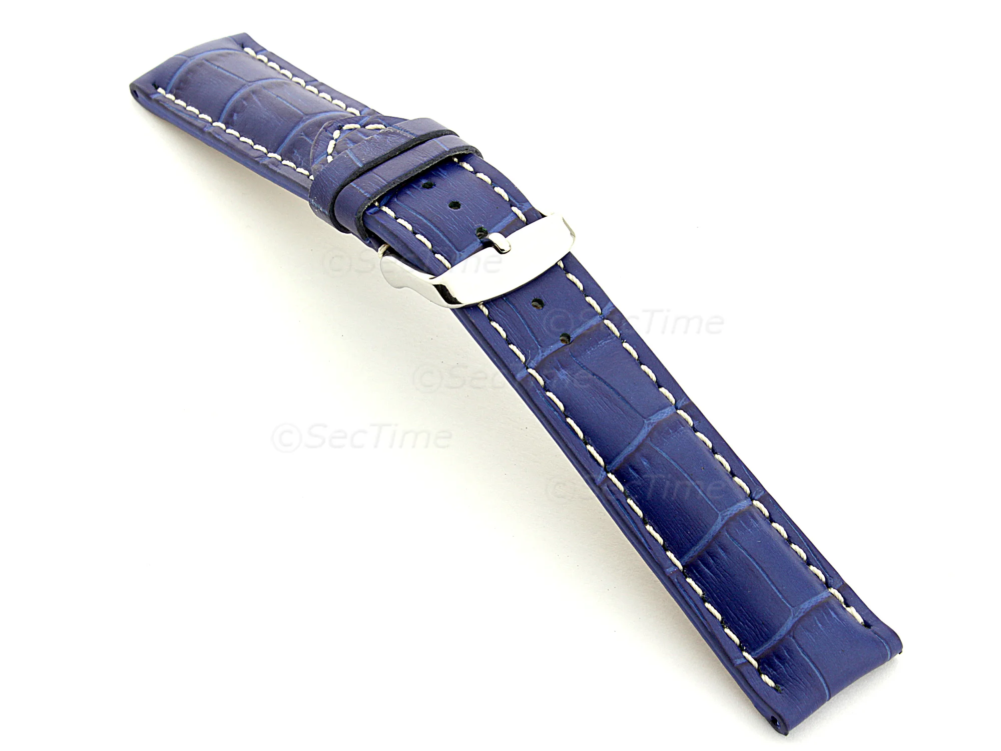 (image for) Leather Watch Strap VIP - Alligator Grain Blue 18mm (1)