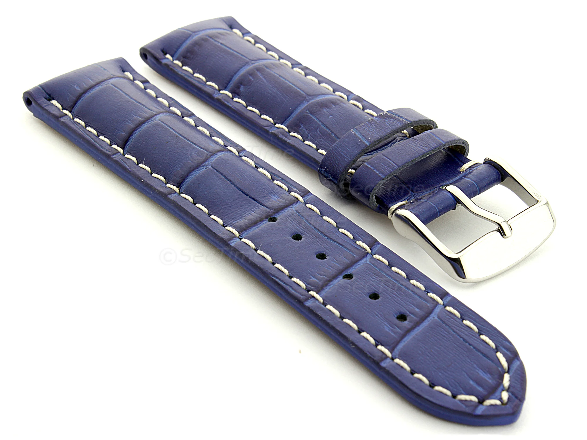 (image for) Leather Watch Strap VIP - Alligator Grain Blue 18mm