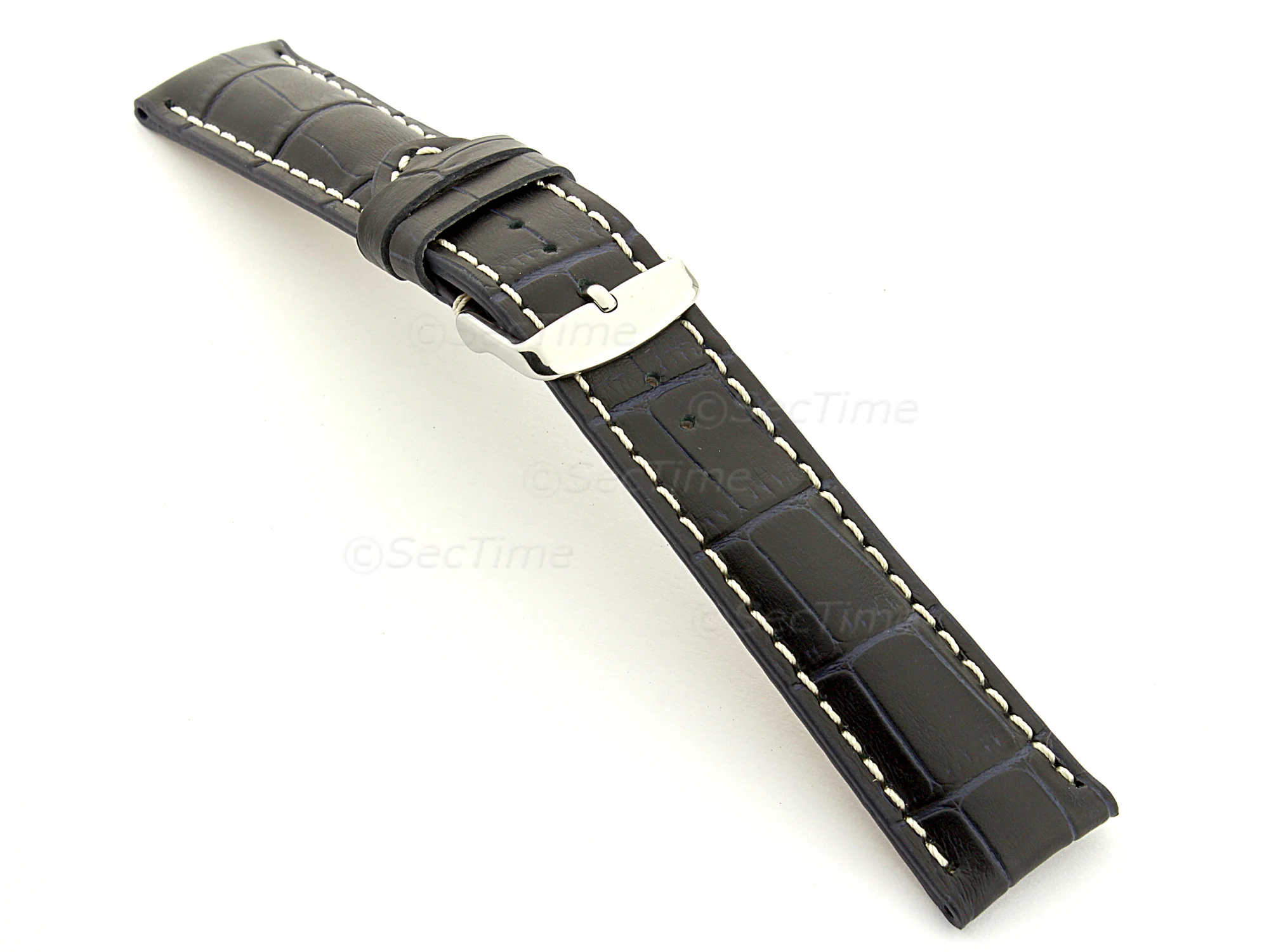 (image for) Leather Watch Strap VIP - Alligator Grain Night Blue 22mm (1)
