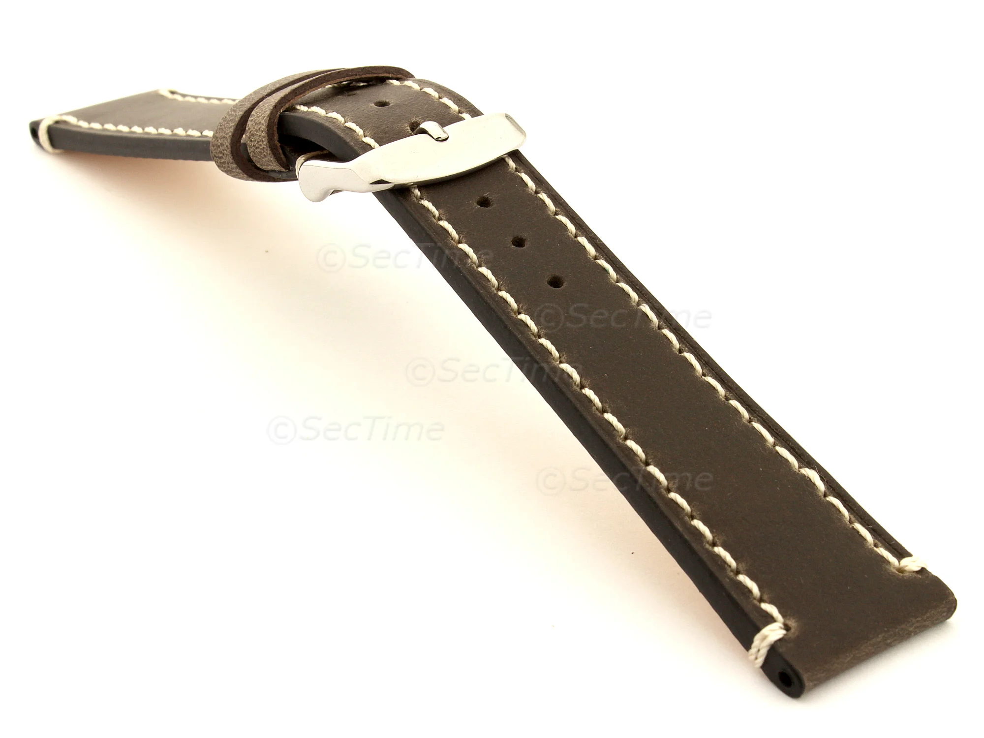 (image for) Genuine Leather Watch Strap Band Vito Dark Brown 26mm (2)