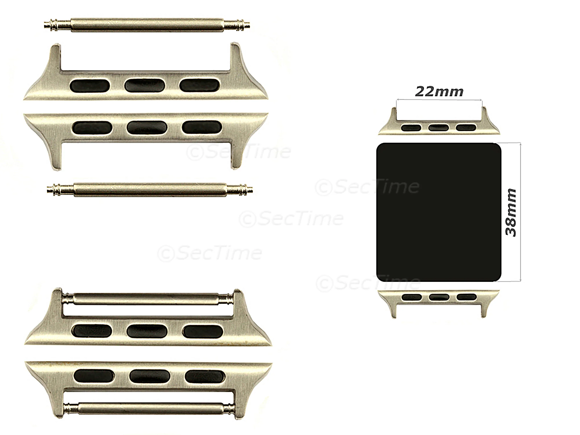 (image for) Watch Strap Adapters for Apple Watch 38mm - SS. Silver Brushed, Spring Bar, 22mm (1)