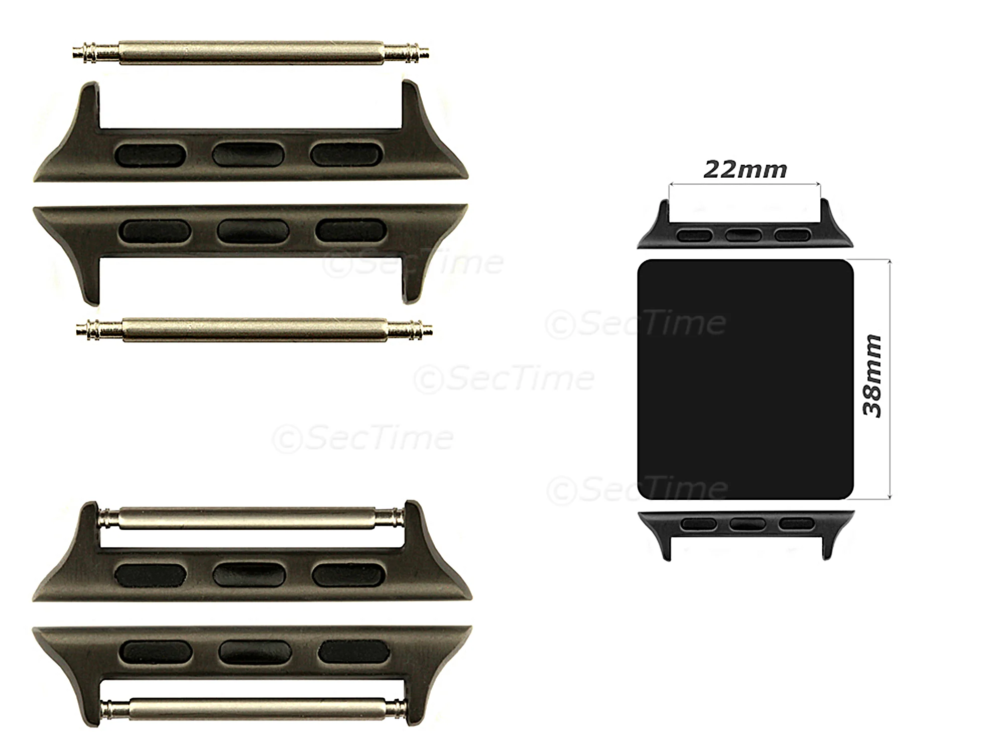 (image for) Watch Strap Adapters for Apple Watch 38mm - SS. Black Brushed, Spring Bar, 22mm (1)