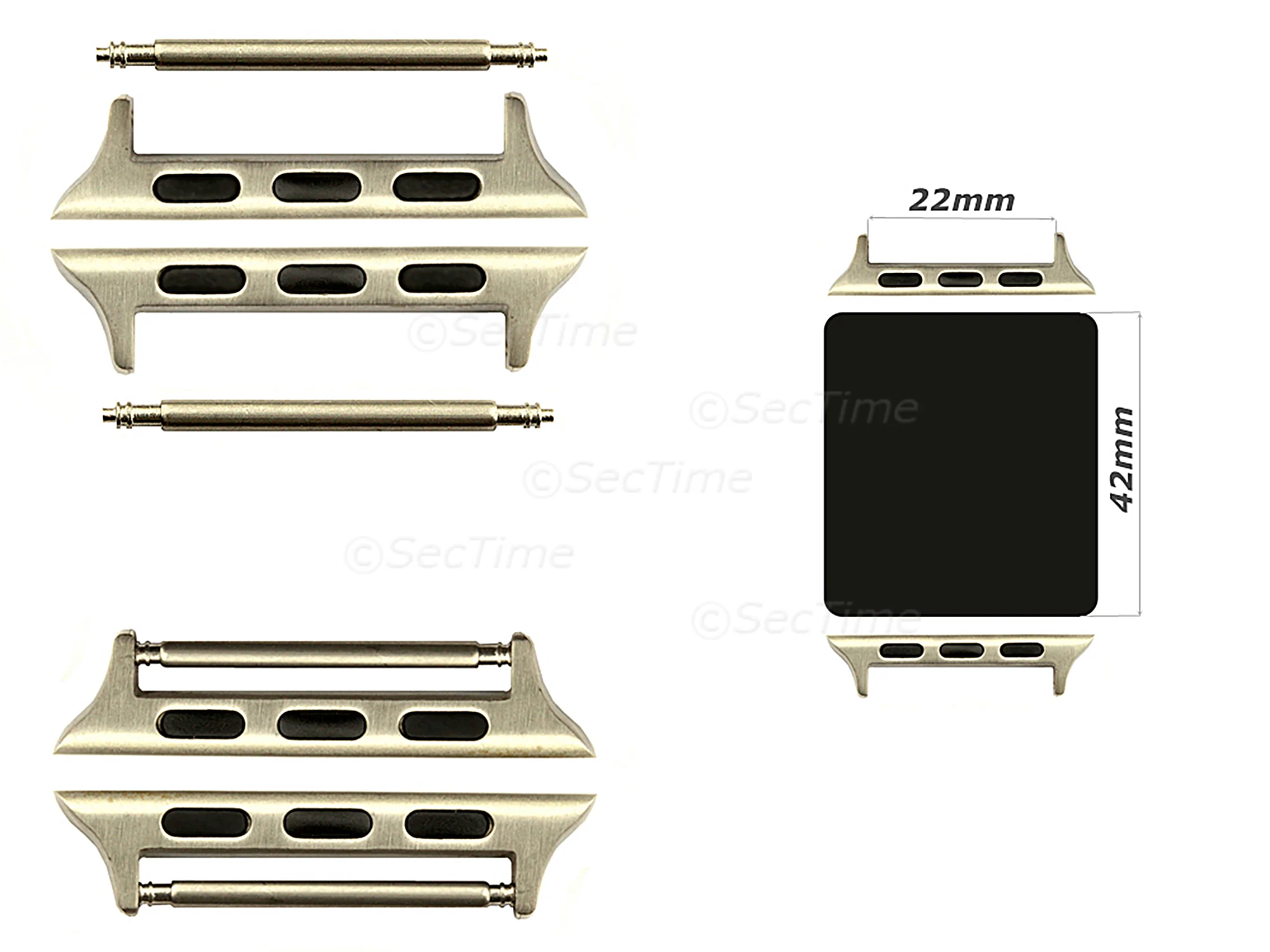 (image for) Watch Strap Adapters for Apple Watch 42mm - SS. Silver Brushed, Spring Bar, 22mm (1)