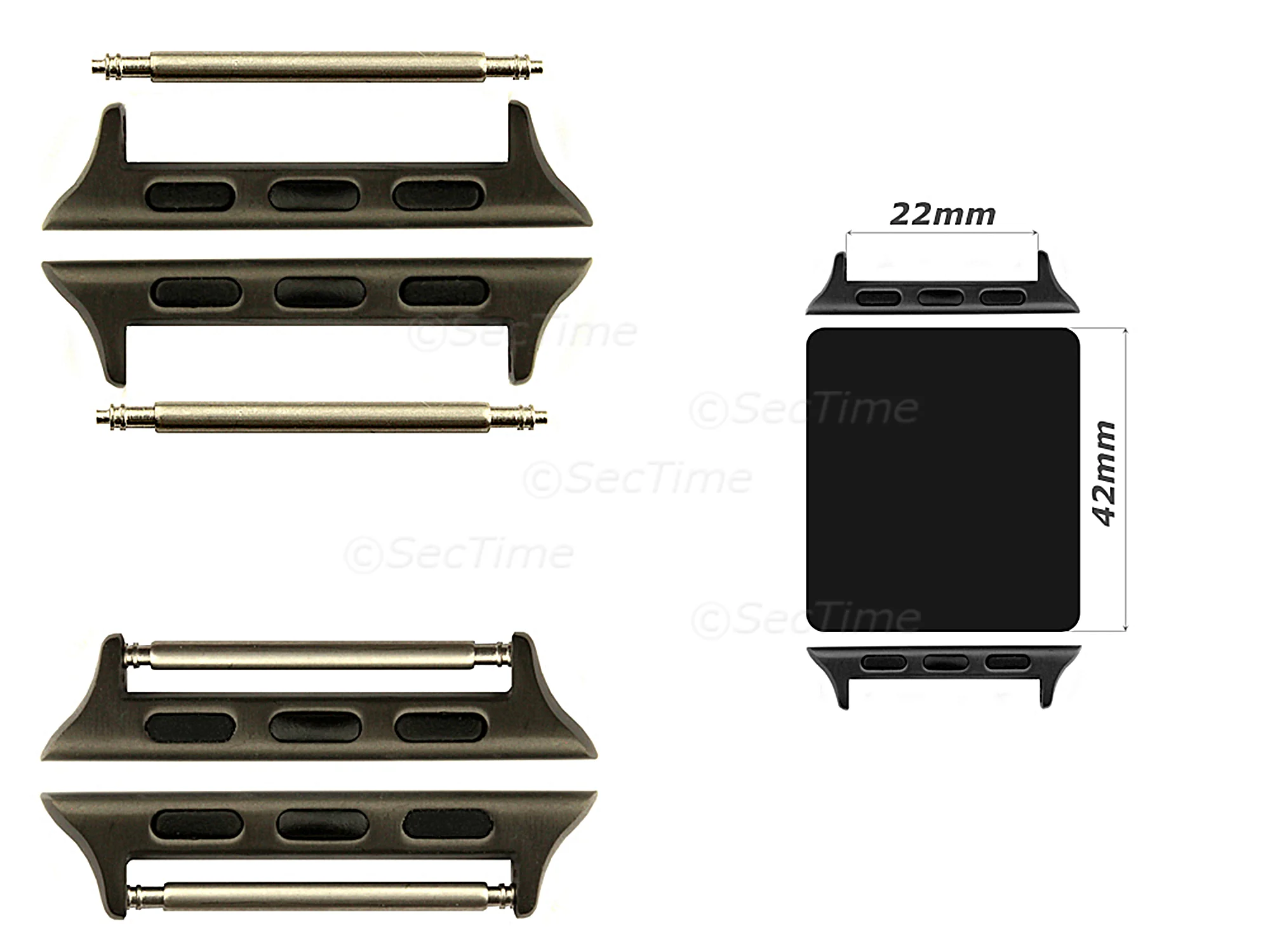 (image for) Watch Strap Adapters for Apple Watch 42mm - SS. Black Brushed, Spring Bar, 22mm (1)