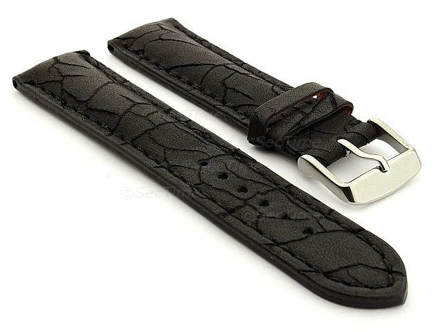 (image for) Cracked Leather Watch Strap Waterfall Black 18mm