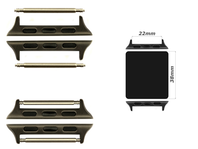 Watch Strap Adapters for Apple Watch 38mm - SS. Black Brushed, Spring Bar, 22mm