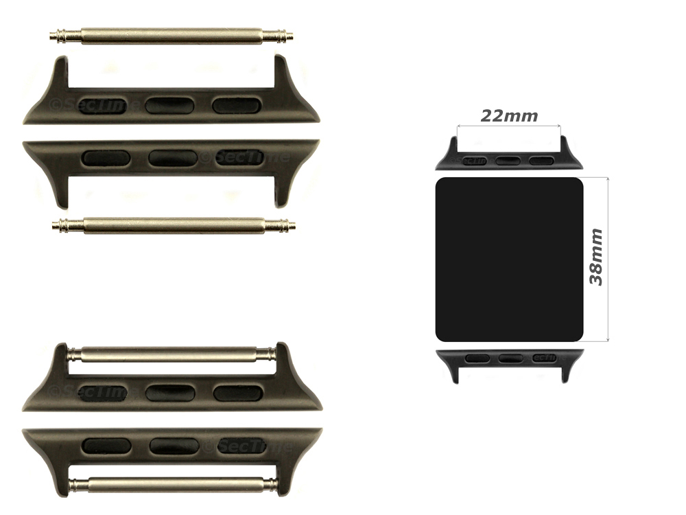 Watch Strap Adapters for Apple Watch 38mm, Strap Width 22mm, Spring Bars, Brushed Black