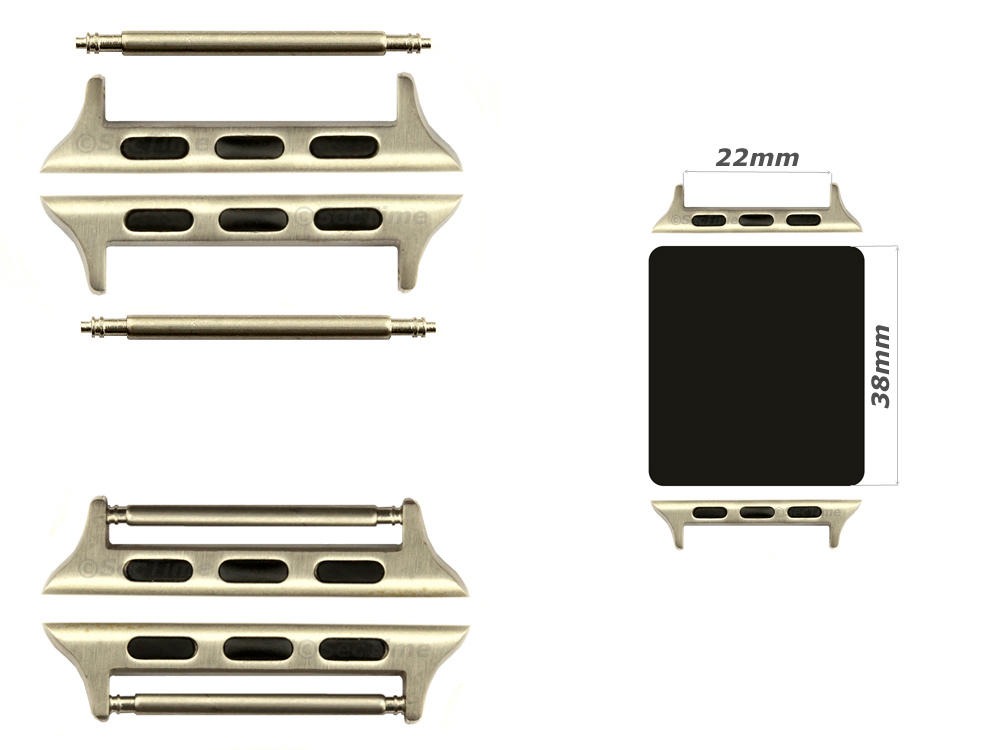 Watch Strap Adapters for Apple Watch 38mm, Strap Width 22mm, Spring Bars, Brushed Silver