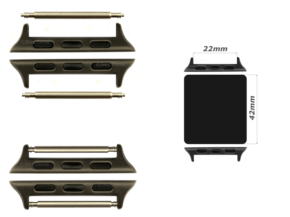 Watch Strap Adapters for Apple Watch 42mm, Strap Width 22mm, Spring Bars, Brushed Black