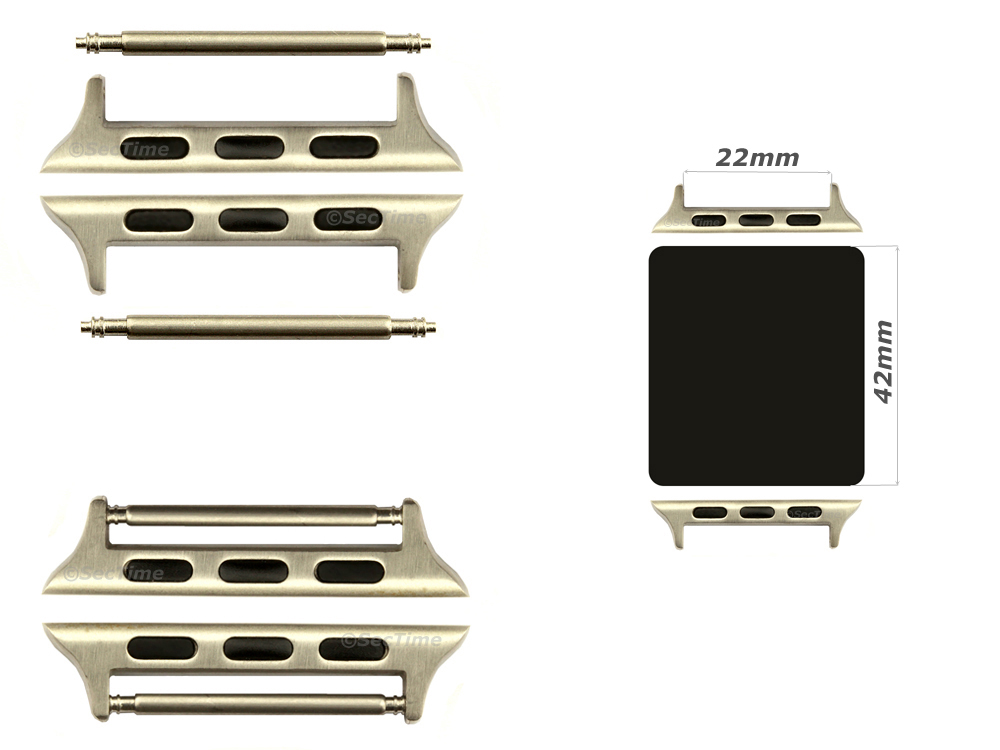 Watch Strap Adapters for Apple Watch 42mm, Strap Width 22mm, Spring Bars, Brushed Silver