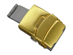 Brushed Yellow Gold-Coloured Stainless Steel Watch Strap Deployment Clasp 24mm