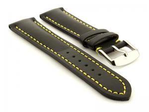 Padded Watch Strap Band CANYON Genuine Leather Black/Yellow 18mm