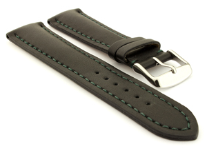 Padded Watch Strap Band CANYON Genuine Leather Black/Green 20mm