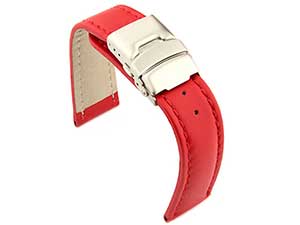 Genuine Leather Watch Strap Band Canyon Deployment Clasp Red/Red 22mm