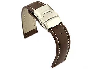 Genuine Leather Watch Strap Band Canyon Deployment Clasp Dark Brown/White 22mm
