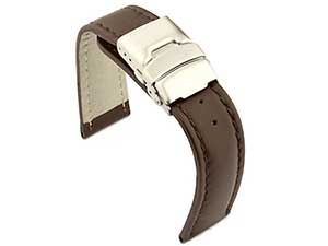 Genuine Leather Watch Strap Band Canyon Deployment Clasp Dark Brown/Brown 24mm