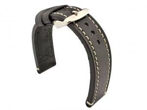 Genuine Leather WATCH STRAP Catalonia WAXED LINING Black/White 22mm