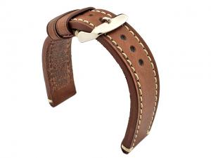 Genuine Leather WATCH STRAP Catalonia WAXED LINING Dark Brown/White 22mm