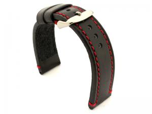 Genuine Leather WATCH STRAP Catalonia WAXED LINING Black/Red 24mm
