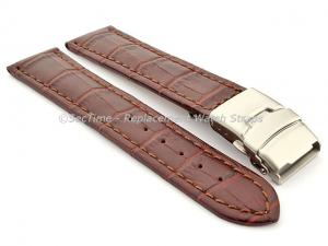 Genuine Leather Watch Band Croco Deployment Clasp Dark Brown / Brown 26mm