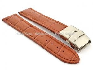 Genuine Leather Watch Band Croco Deployment Clasp Brown / Brown 26mm