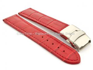 Genuine Leather Watch Strap Croco Deployment Clasp Red / Red 20mm