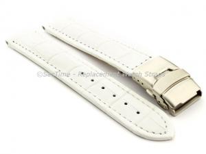 Genuine Leather Watch Band Croco Deployment Clasp White / White 26mm