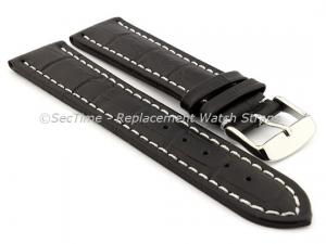 Leather Watch Strap CROCO RM Black/White 28mm