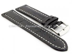 Leather Watch Strap CROCO RM Navy Blue/White 24mm