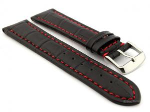 Leather Watch Strap CROCO RM Black/Red 28mm