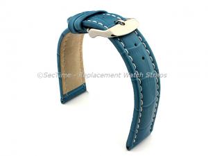 Leather Watch Strap CROCO RM Turquoise / White 24mm